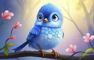 AI generated Cute little bird with a  nature background.  AI Generated. photo