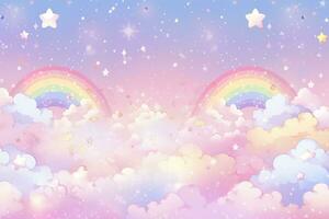 AI generated Fantasy sky rainbow. Fairy skies rainbows colors, magic landscape and dream sky. Generate Ai photo