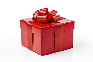 AI generated Gift box with red ribbon isolated on white background. AI Generated photo
