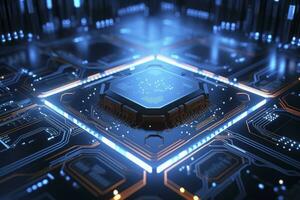 AI generated Futuristic central processor unit. Powerful Quantum CPU motherboard. AI Generated photo