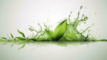 AI generated Green herbal tea wave splash with leaves flow. AI Generated photo