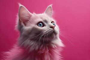 ai generado rosado de colores gato en rosado antecedentes. ai generado foto