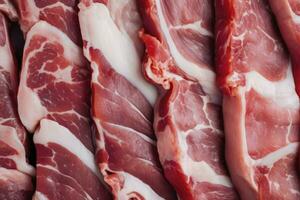 AI generated Macro shot of pork meat. Meat textured background. Beef steak is raw and juicy. AI Generated photo
