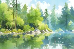 AI generated The serenity of a secluded forest lake.AI Generated photo