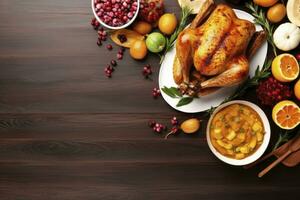 AI generated Thanksgiving traditional festive food background. AI Generated photo