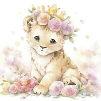 AI generated Watercolor Baby Lion. AI Generated photo