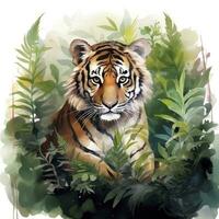 AI generated Watercolor Tiger for kids. AI Generated photo