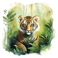 AI generated Watercolor Tiger for kids. AI Generated photo