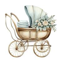 AI generated Watercolor Baby carriage Clipart on white background. AI Generated photo