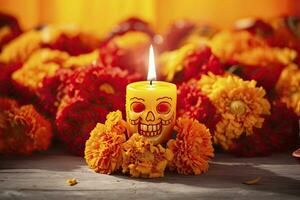 ai generado velas y maravilla flores día de el muerto concepto dia Delaware los muertos. ai generado foto