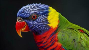 ai generado lado ver de cerca de hermosa y vistoso lorikeet verde nuca pájaro. generativo ai foto