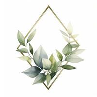 AI generated Watercolor geometry shape wreath with green leaf. AI Generated photo