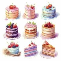 AI generated Set of Cake piece illustration on white background. AI Generated photo