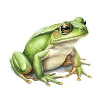 AI generated Watercolor green frog on white background.  AI Generated photo