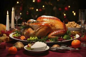 AI generated Christmas turkey dinner. AI Generated photo