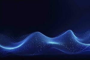 AI generated Dynamic blue particle wave. Abstract sound visualization. Digital structure of the wave flow of luminous particles. AI Generated. photo