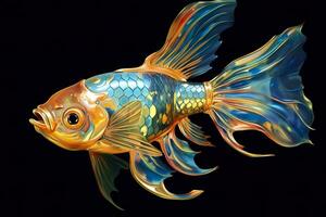 AI generated 3d rendering. fish on black background. Generative AI photo