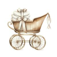 AI generated Watercolor Baby carriage Clipart on white background. AI Generated photo