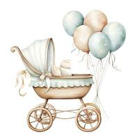 AI generated Watercolor Baby carriage Clipart on white background. AI Generated photo