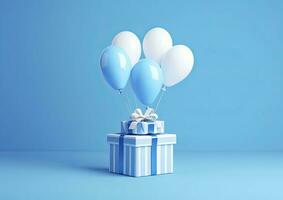 AI generated Balloons with gift box. AI Generated photo