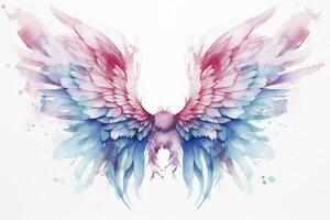 AI generated Beautiful magic watercolor blue pink wings. AI Generated photo