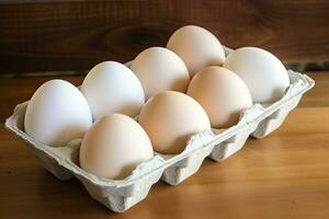 AI generated Close up of open carton of fresh store bought white eggs. AI Generated photo