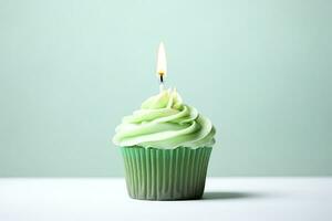 AI generated Happy Birthday Cupcake with Candle. AI Generated photo