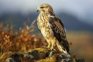 AI generated Hawk sitting on rock looking for prey. AI Generated photo