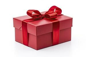 AI generated Gift box with red ribbon isolated on white background. AI Generated photo