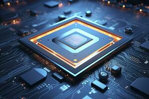 AI generated Futuristic central processor unit. Powerful Quantum CPU motherboard. AI Generated photo