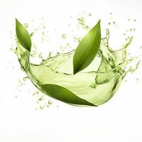 AI generated Green herbal tea wave splash with leaves flow. AI Generated photo