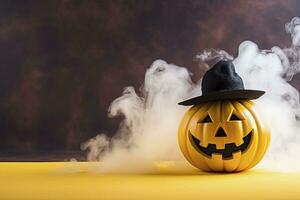 AI generated Halloween pumpkin with steam. AI Generated photo