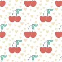 Cute seamless pattern of cherries and hearts vector