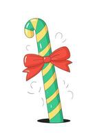 A candy cane with a bow on it. Vector illustration in cartoon style.