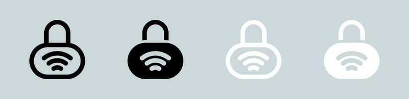 Smart lock icon set in black and white. Digital security signs vector illustration.