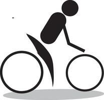 hombre en montaña bicicleta silueta icono. ciclista en bicicleta glifo pictograma. profesional jinete en ciclo sólido signo. deporte carrera símbolo. al aire libre actividad, activo estilo de vida vector