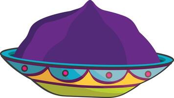 Vintage Style Clay Bowl Filled With Yellow Dry Powder.Purple Gulal Dry Paint Powder Bowl Flat Icon vector