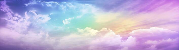 AI generated Rainbow sky with fluffy clouds. Multicolored toned sky. AI Generated. photo