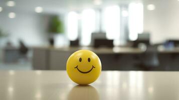 AI generated A Yellow Smiling Ball Can Promote a Positive Work Environment. Generative AI photo