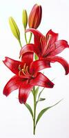 AI generated Red Lilies isolated on white background. AI Generated photo