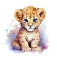 AI generated Watercolor Baby Lion. AI Generated photo