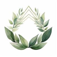 AI generated Watercolor geometry shape wreath with green leaf. AI Generated photo