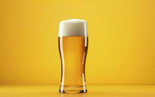 AI generated Beer glass with full beer isolated with a yellow background. AI Generated photo