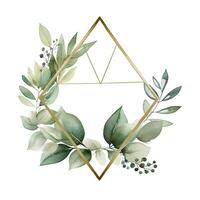 AI generated Watercolor geometry shape wreath with green leaf. AI Generated photo