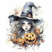 AI generated Watercolor Halloween illustration on white background. AI Generated photo