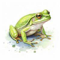 AI generated Watercolor green frog on white background.  AI Generated photo