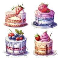 AI generated Set of Cake piece illustration on white background. AI Generated photo