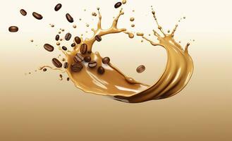 AI generated hot liquid coffee splash with Coffee Bean falling, 3d illustration. AI Generated photo