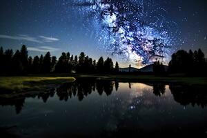 ai generado lechoso camino reflejado en lago. ai generado foto