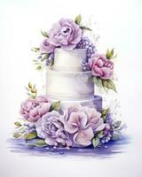 AI generated Watercolor wedding cake isolated on white background.  AI Generated photo